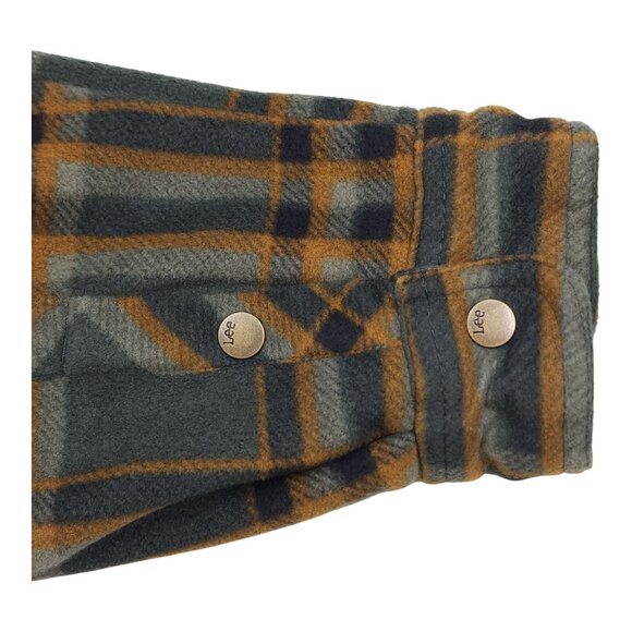 Lee Men XL Plaid Fleece Shirt Jacket Shacket Sherpa Lining Regular Dark Olive - Picture 4 of 14